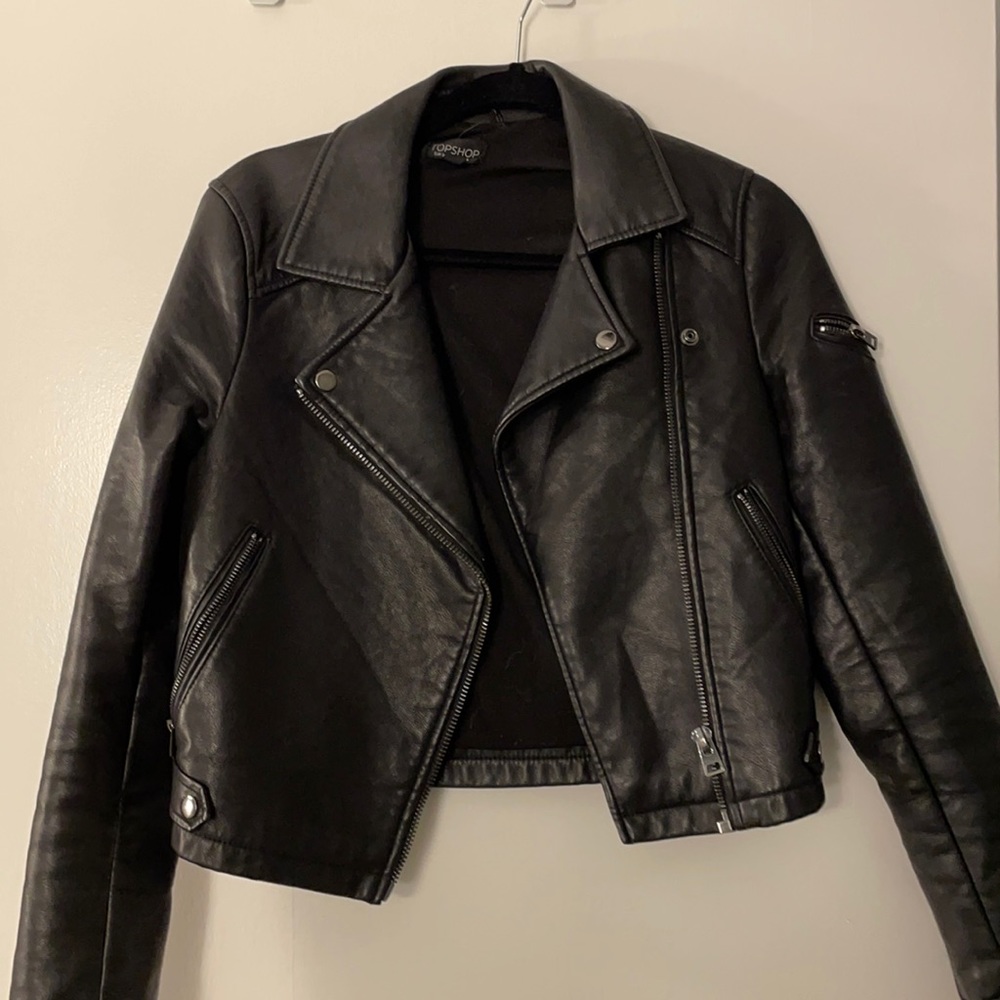 Topshop faux leather Moto jacket US 4